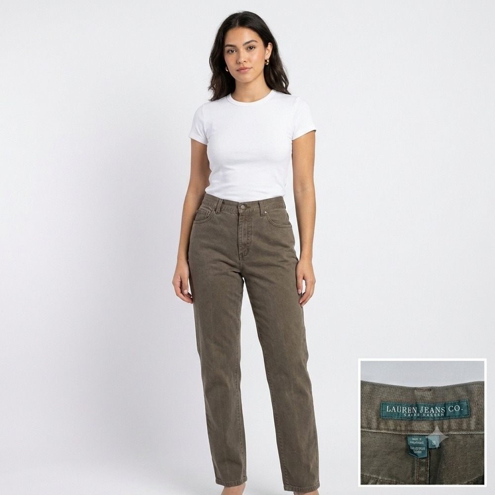 Lauren Jeans Co. Pants Women 10 Brown Straight Leg High Rise Cotton Twill